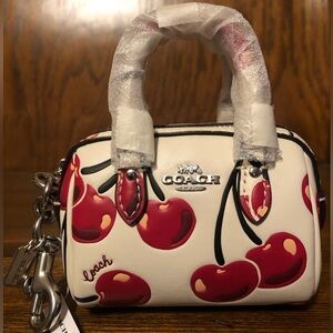 NWT-Coach-Mini Rowan Bag Charm-Chalk White-Cherry 🍒 Print-$158
